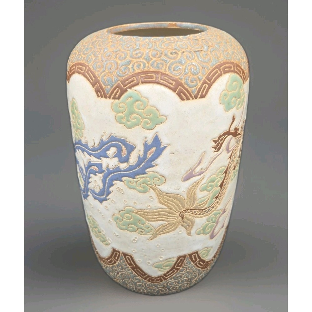 Antique Japanese Satsuma Dragon Phoenix Vase 11" - Picture 3 of 6